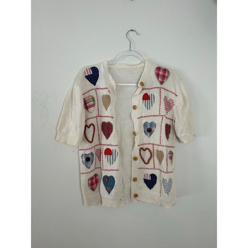 Vintage Womens Knit Cardigan Medium Patchwork Grandmacore